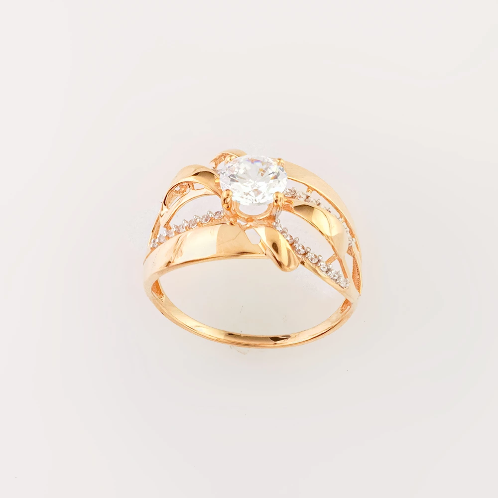 Кольцо с фианитом из красного золота 585 пробы