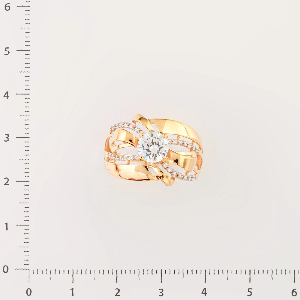 Кольцо с фианитом из красного золота 585 пробы