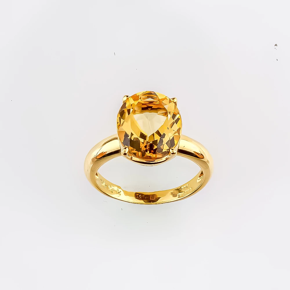 Кольцо с цитрином из желтого золота 750 пробы