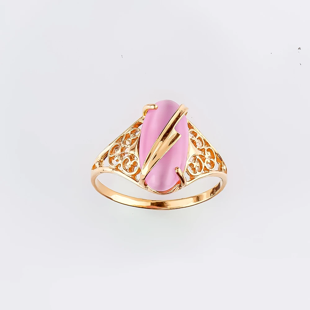 Кольцо с фианитом из красного золота 585 пробы