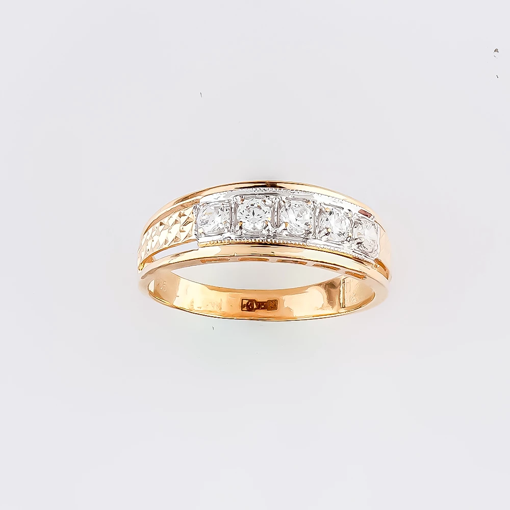 Кольцо с фианитом из красного золота 585 пробы