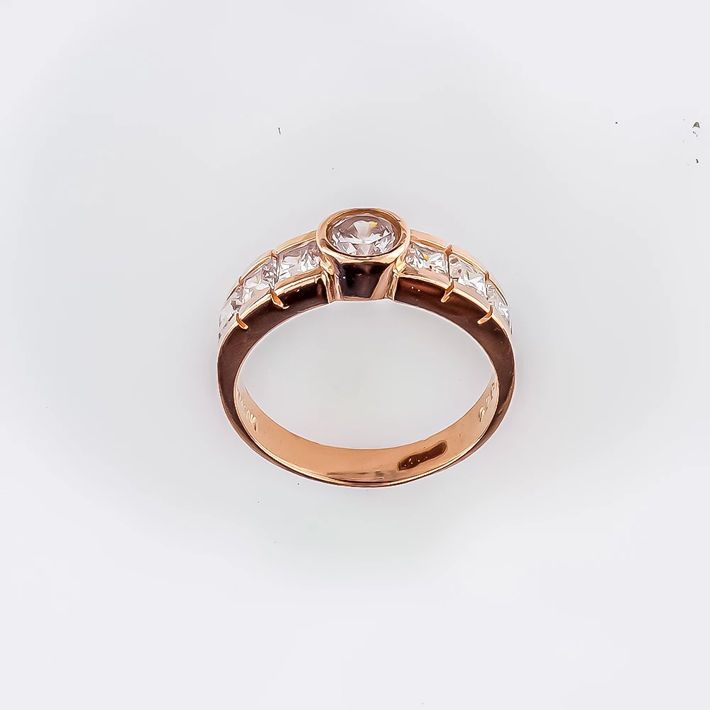 Кольцо с фианитом из красного золота 585 пробы