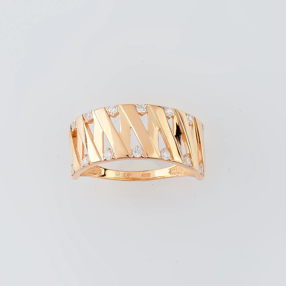 Кольцо с фианитом из красного золота 585 пробы