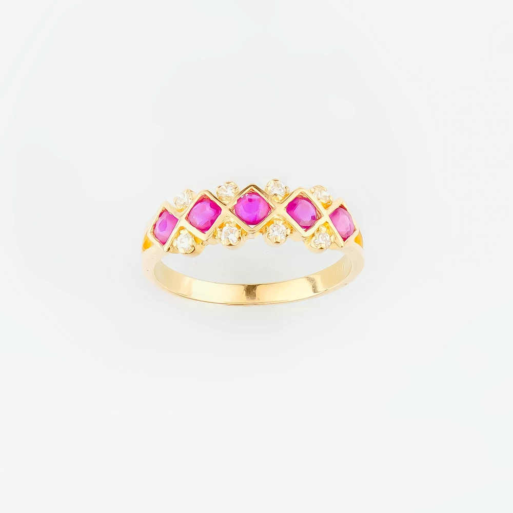 Кольцо с рубином синтетическим из желтого золота 585 пробы