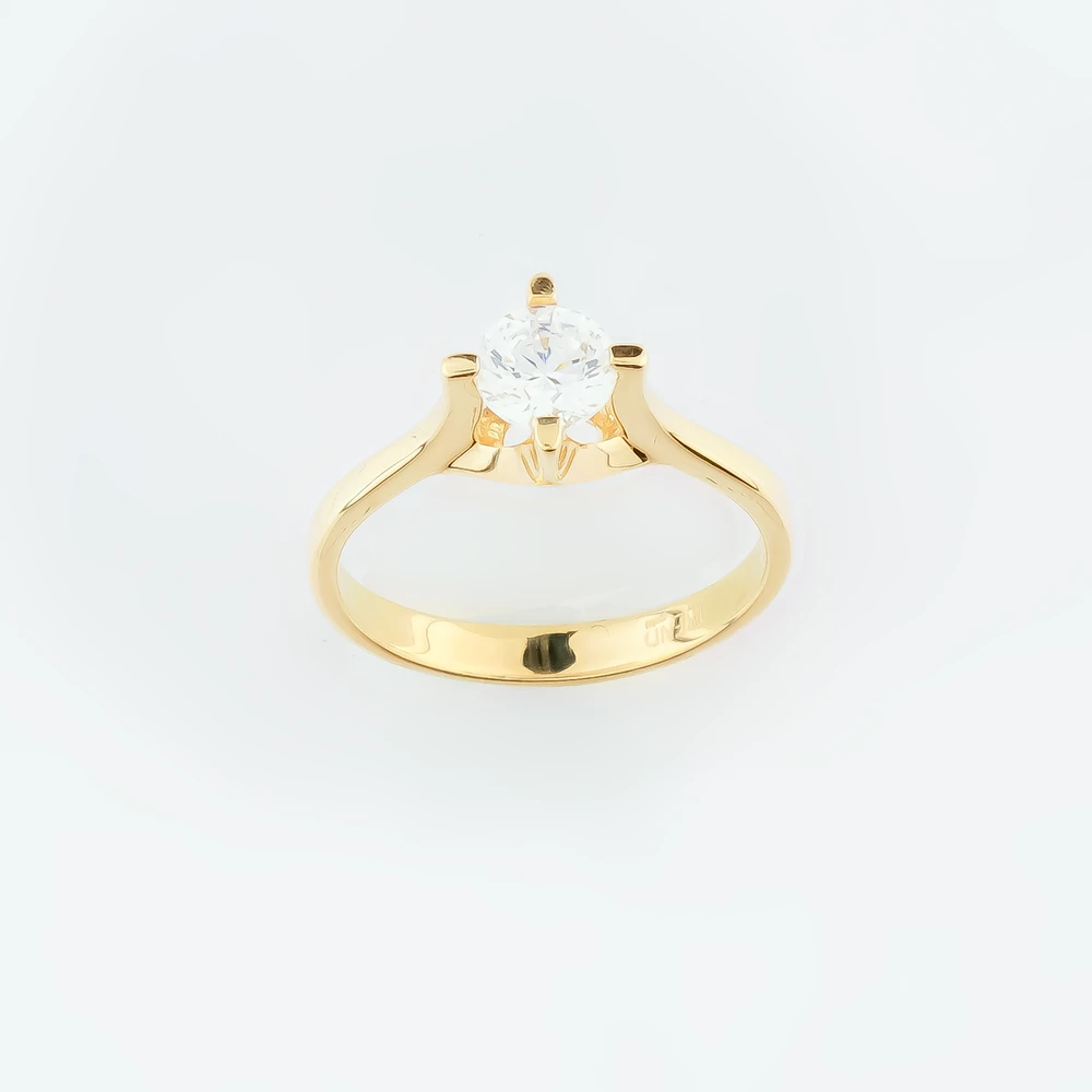 Кольцо с фианитом из желтого золота 585 пробы