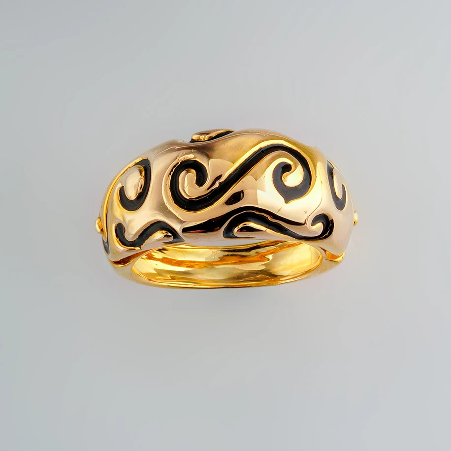 Кольцо с эмалью из желтого золота 585 пробы