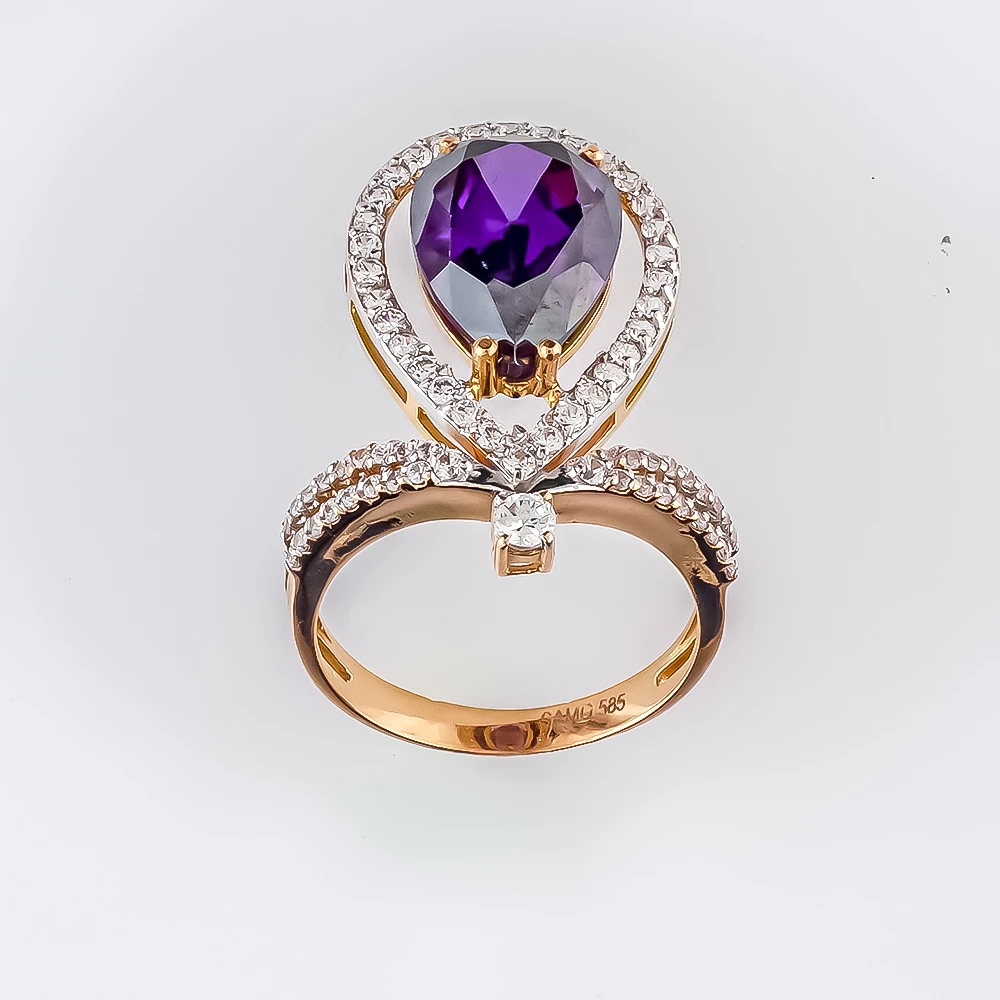 Кольцо с ситаллом из красного золота 585 пробы