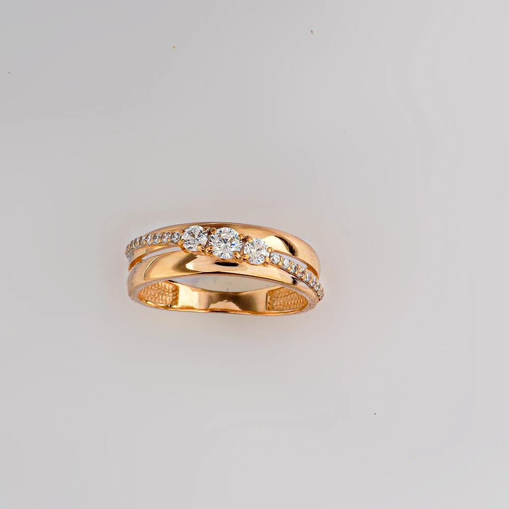 Кольцо с фианитом из красного золота 585 пробы