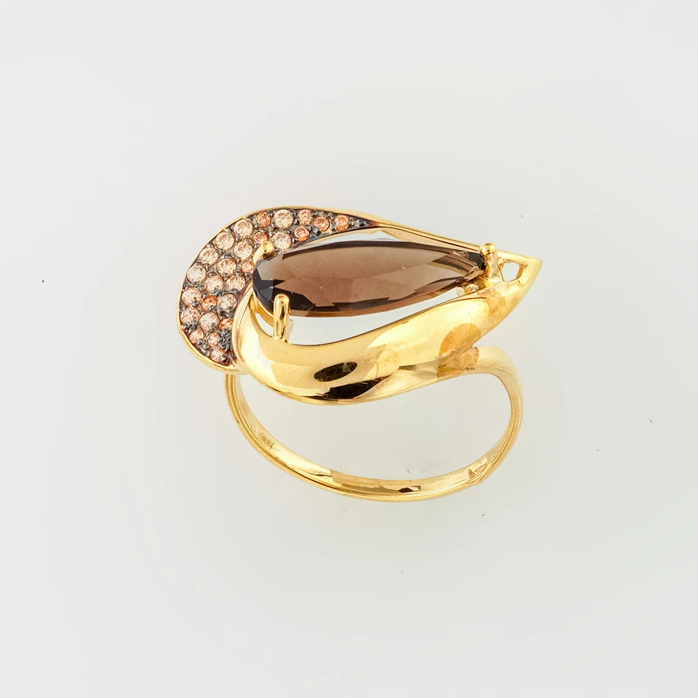 Кольцо с раух-топазом из желтого золота 585 пробы