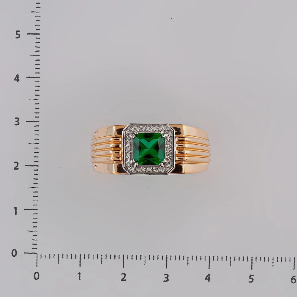 Кольцо с изумрудом синтетическим из красного золота 585 пробы