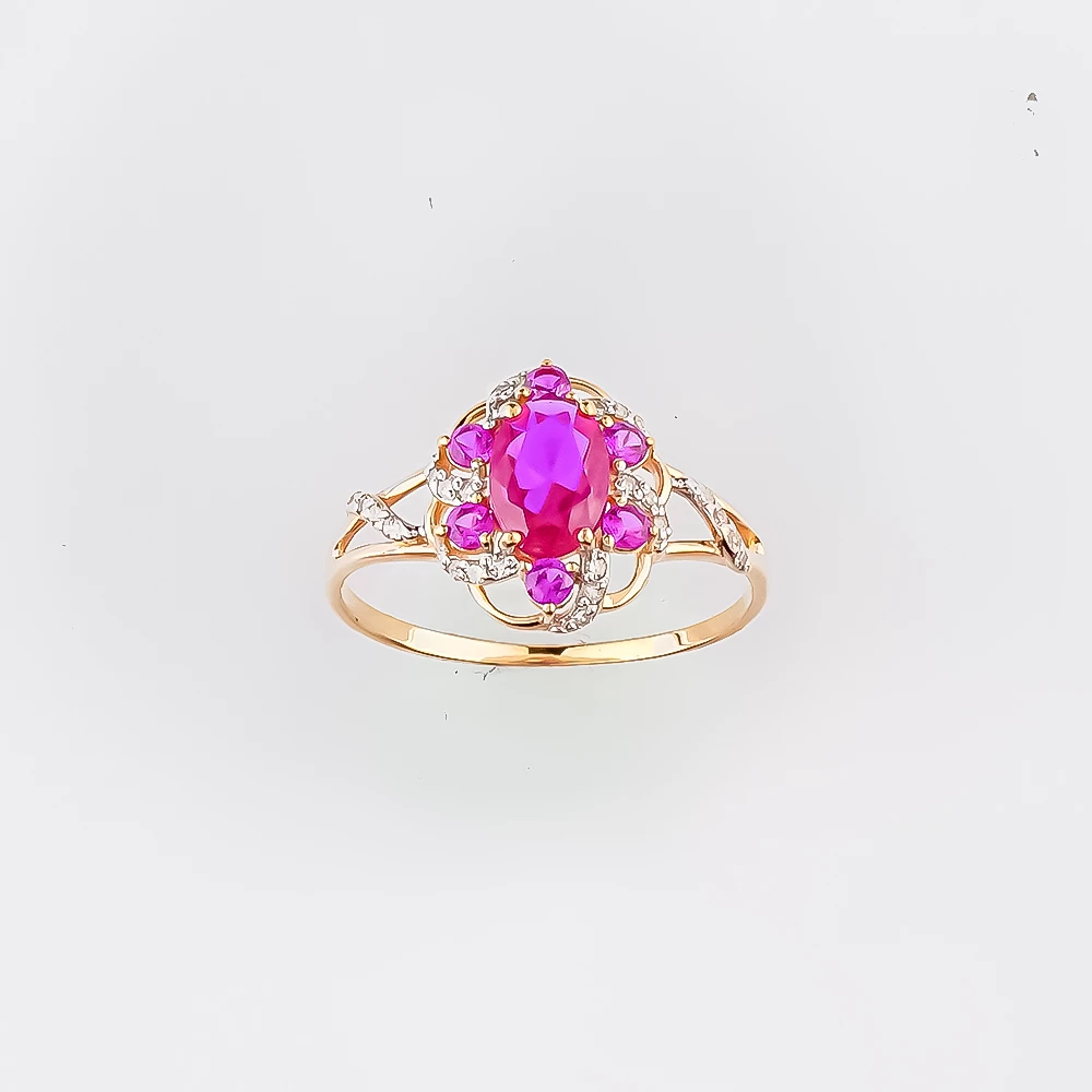 Кольцо с рубином синтетическим из красного золота 585 пробы