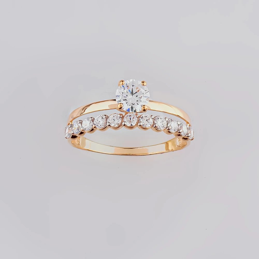 Кольцо с фианитом из красного золота 585 пробы