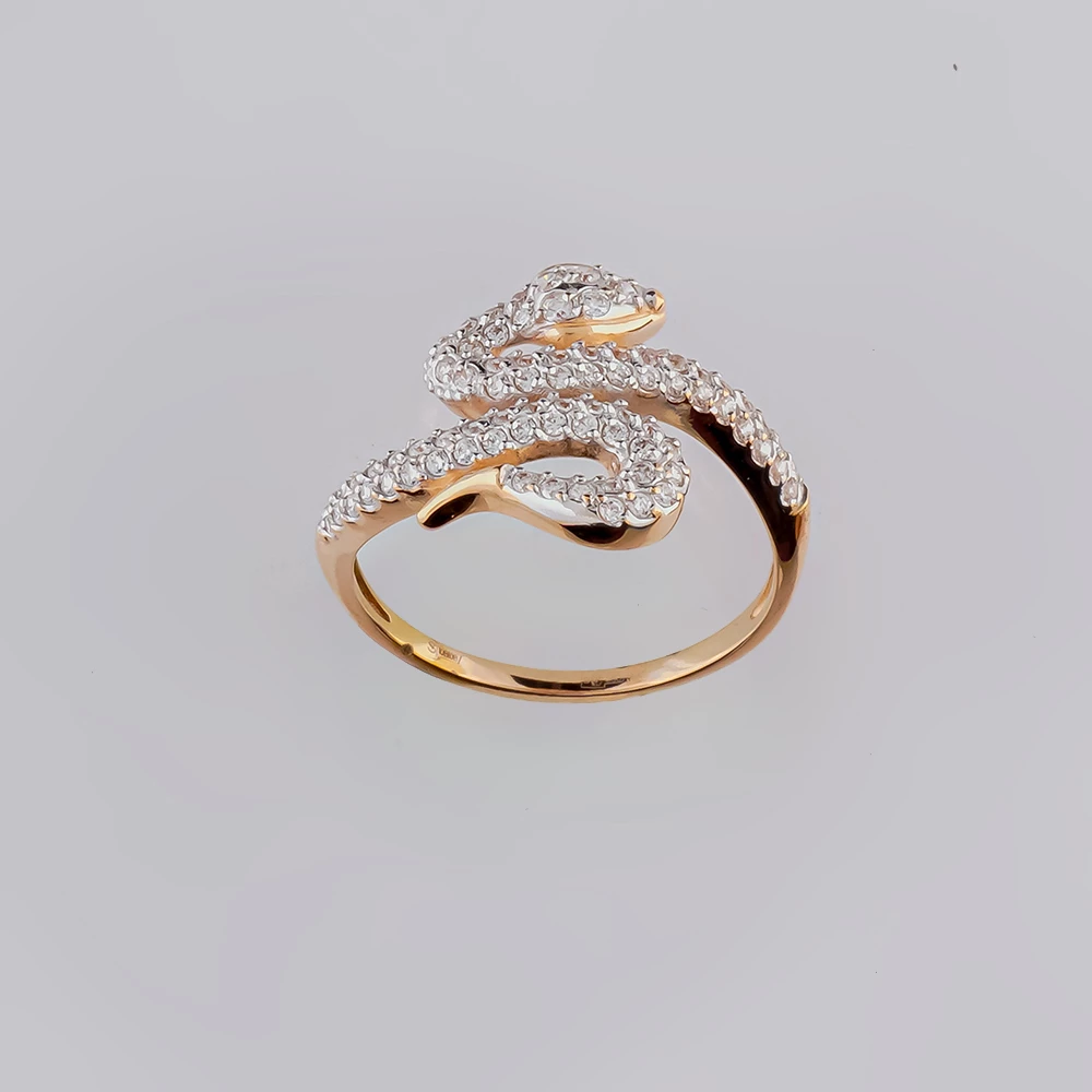 Кольцо с фианитом из красного золота 585 пробы