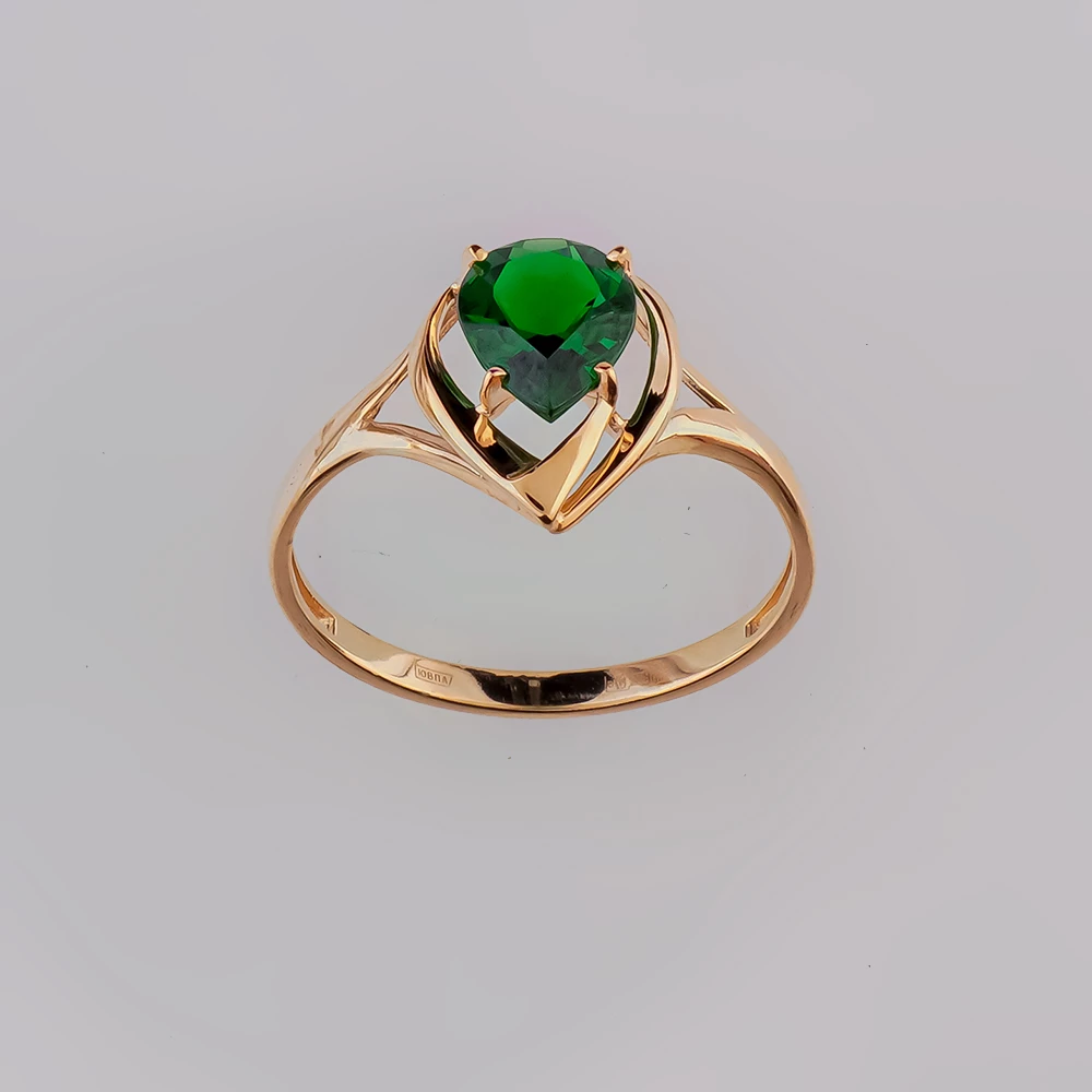 Кольцо с изумрудом синтетическим из красного золота 585 пробы