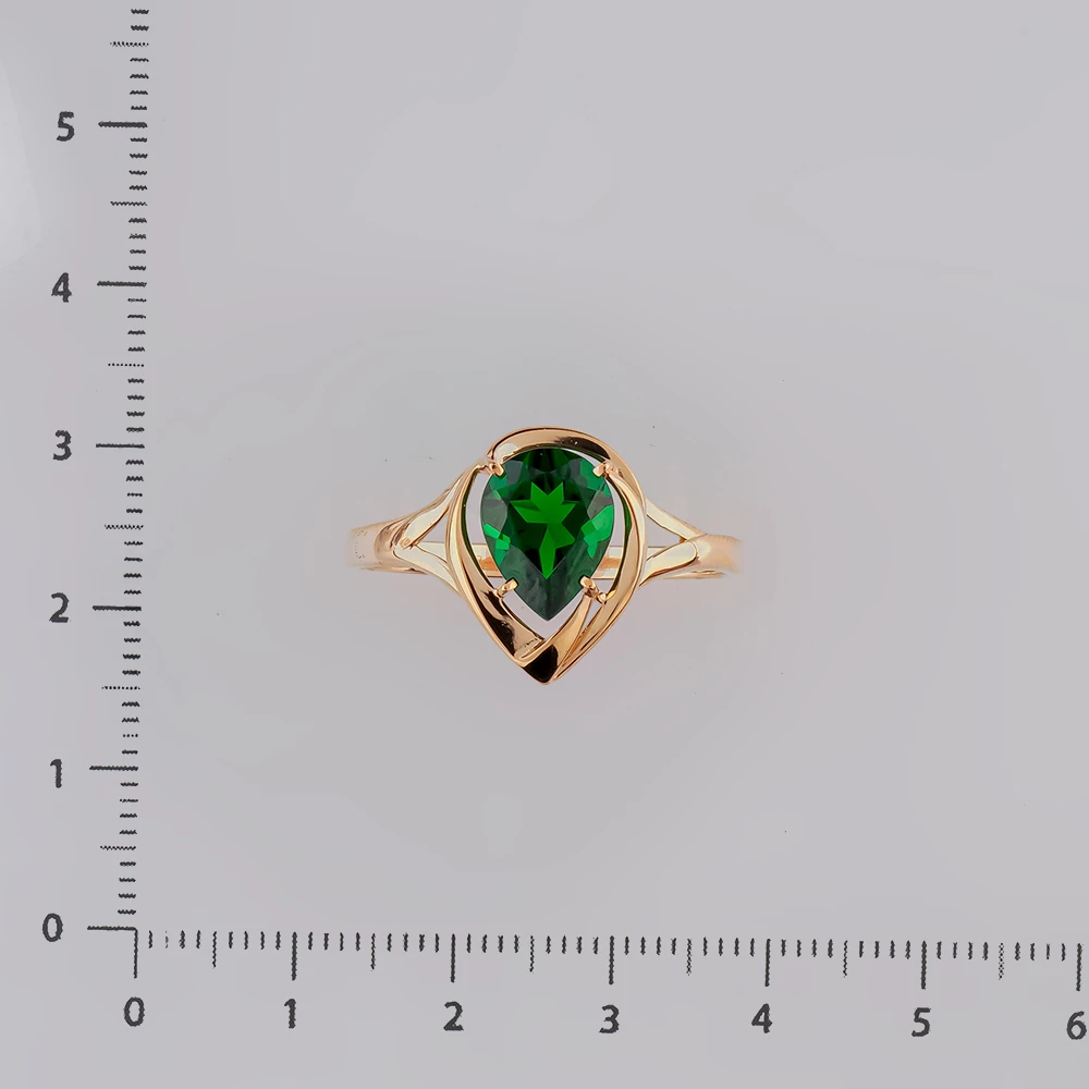 Кольцо с изумрудом синтетическим из красного золота 585 пробы