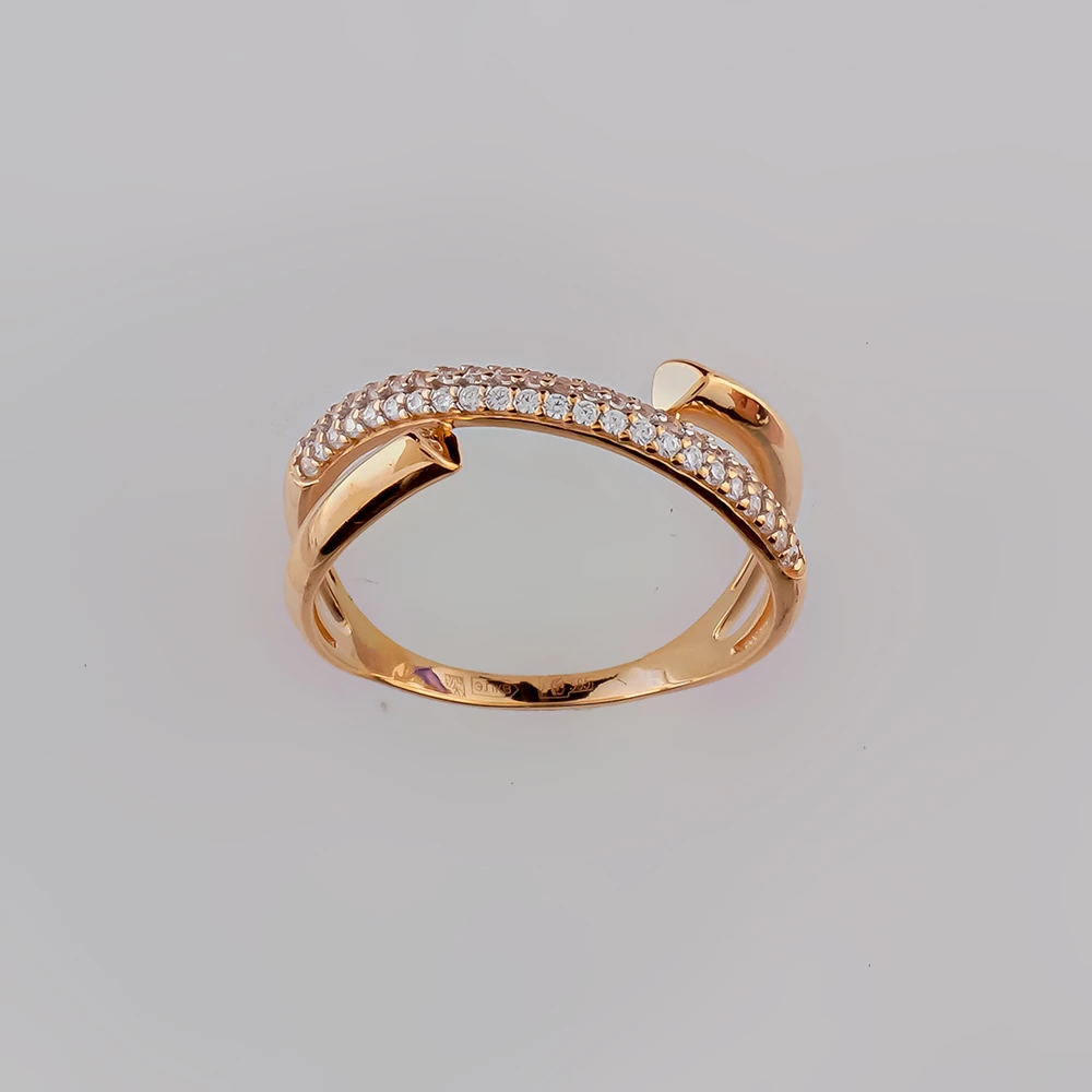 Кольцо с фианитом из красного золота 585 пробы