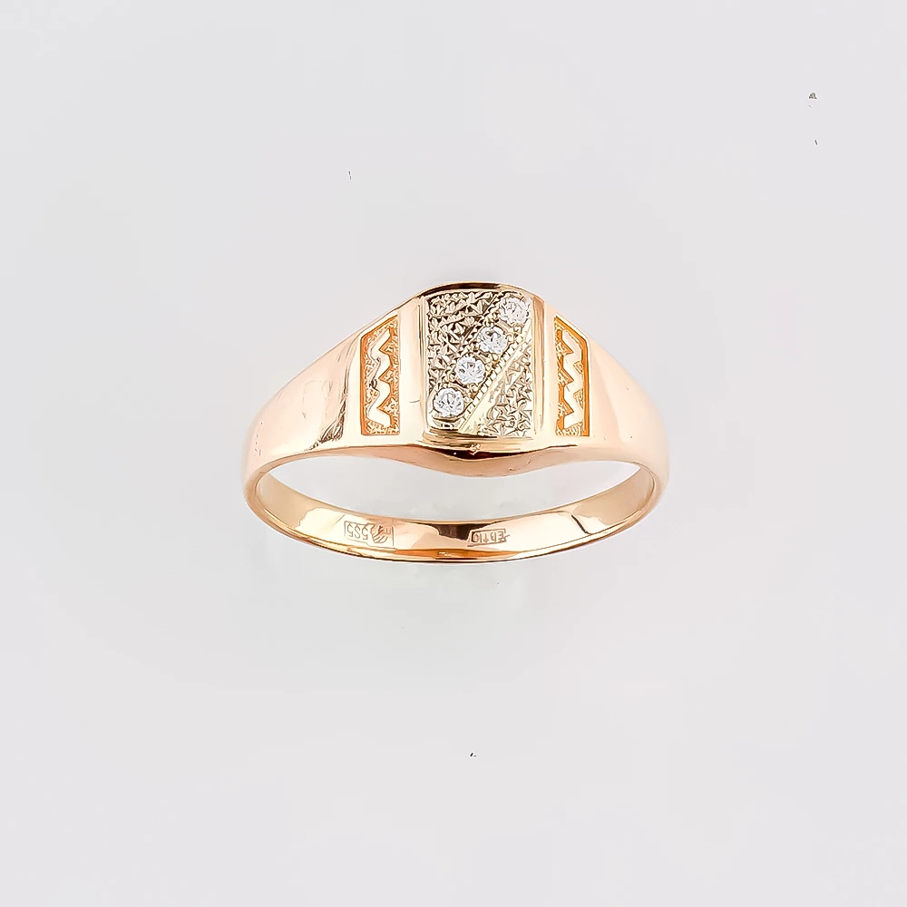Кольцо с фианитом из красного золота 585 пробы