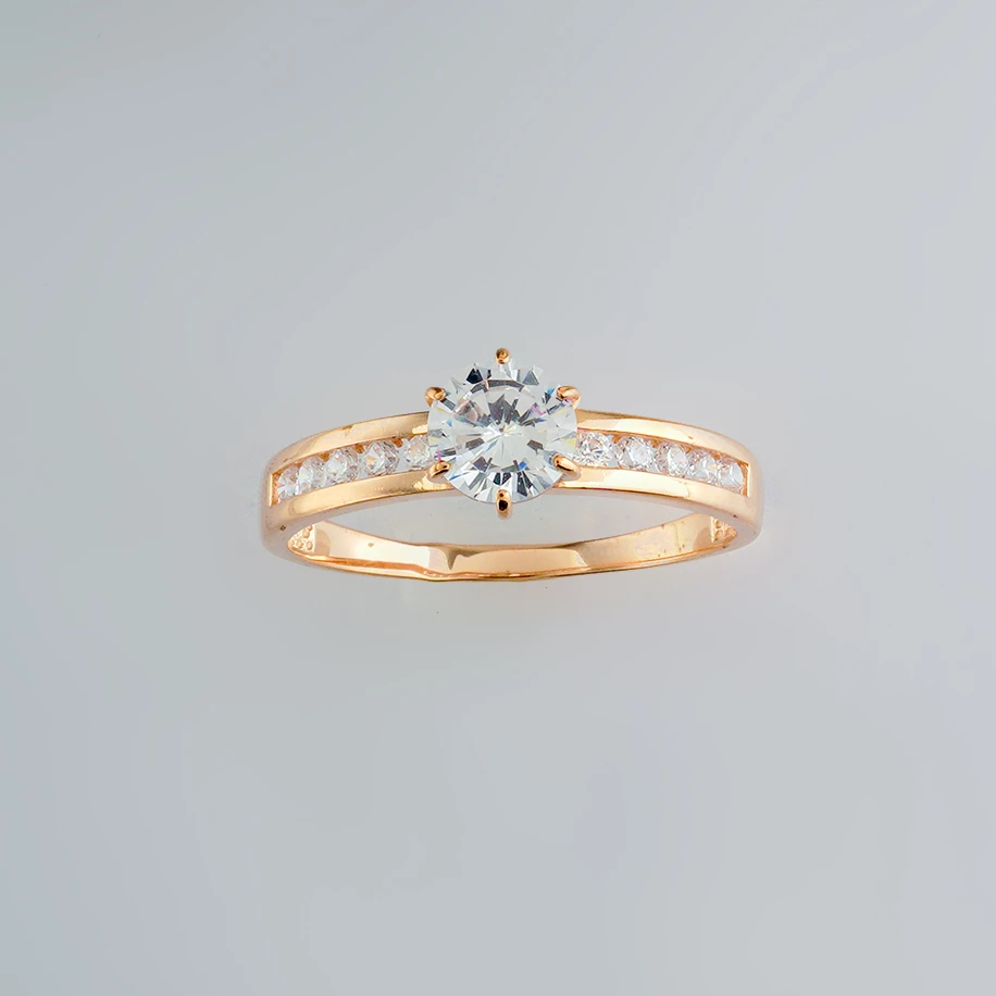 Кольцо с фианитом из красного золота 585 пробы