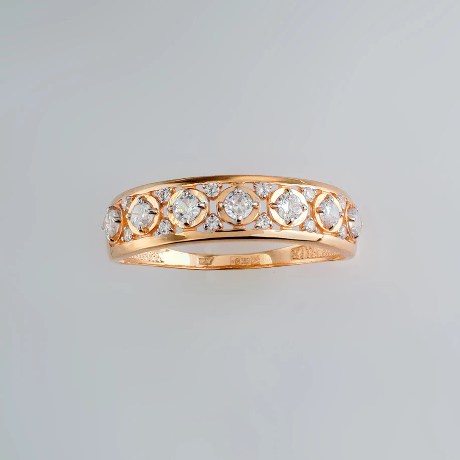 Кольцо с фианитом из красного золота 585 пробы