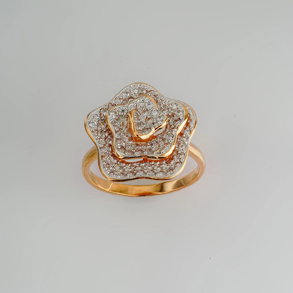 Кольцо с фианитом из красного золота 585 пробы