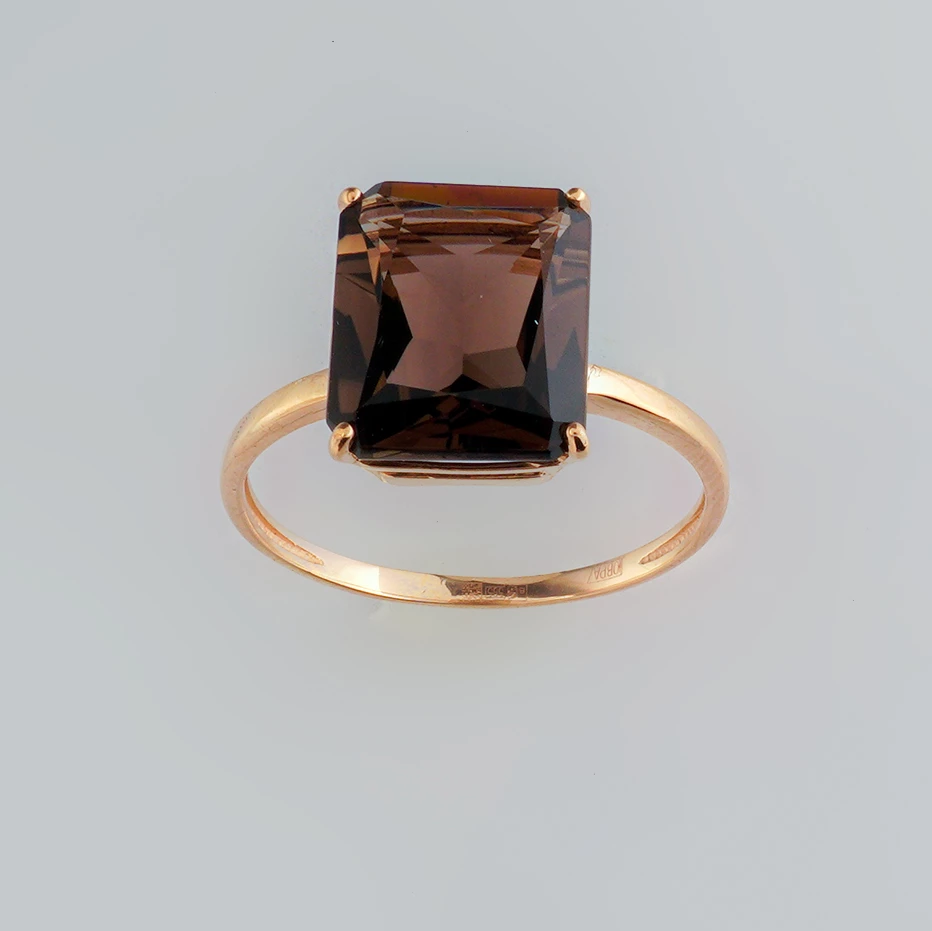 Кольцо с раух-топазом из красного золота 585 пробы