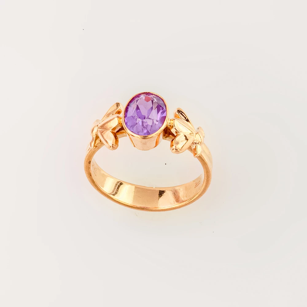 Кольцо с фианитом из красного золота 583 пробы