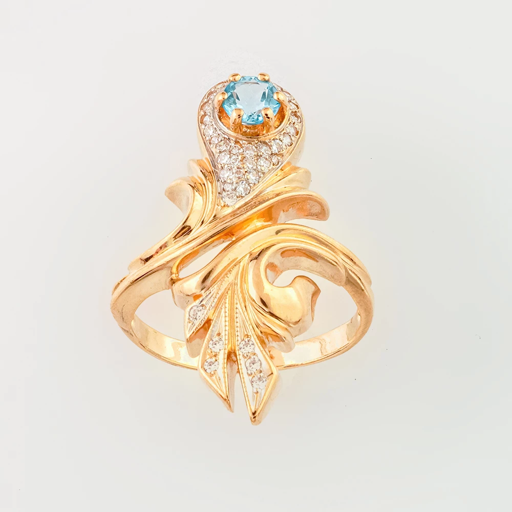 Кольцо с топазом из красного золота 585 пробы