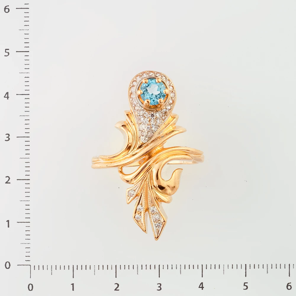 Кольцо с топазом из красного золота 585 пробы