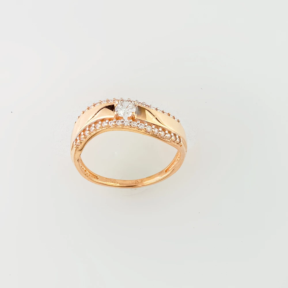 Кольцо с фианитом из красного золота 585 пробы