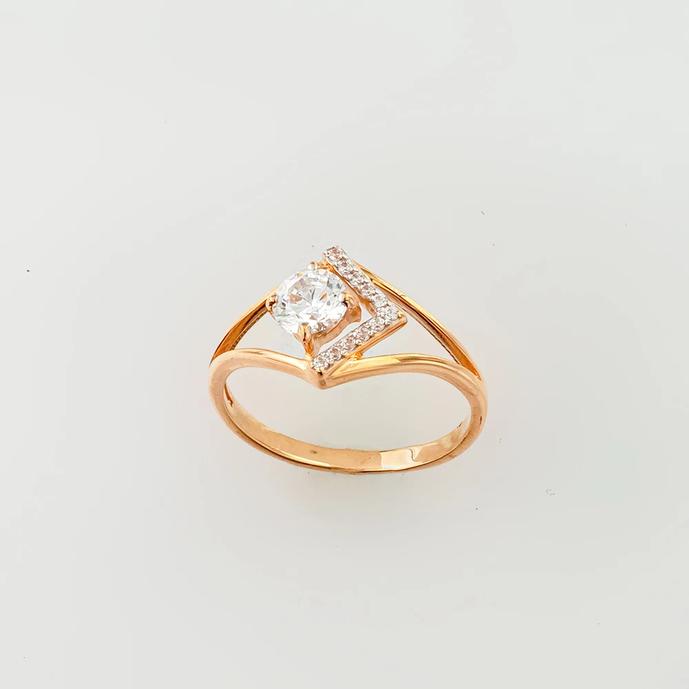 Кольцо с фианитом из красного золота 585 пробы