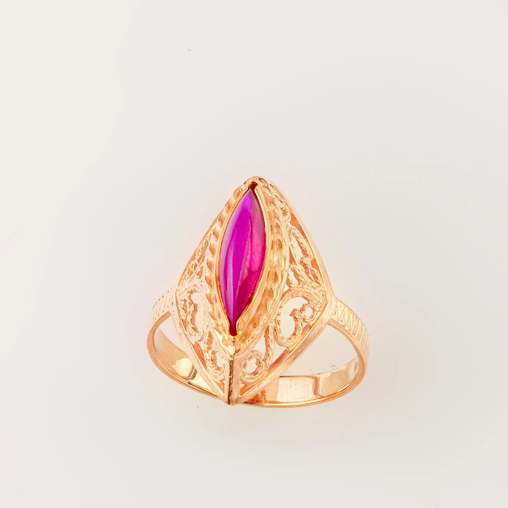 Кольцо с фианитом из красного золота 585 пробы