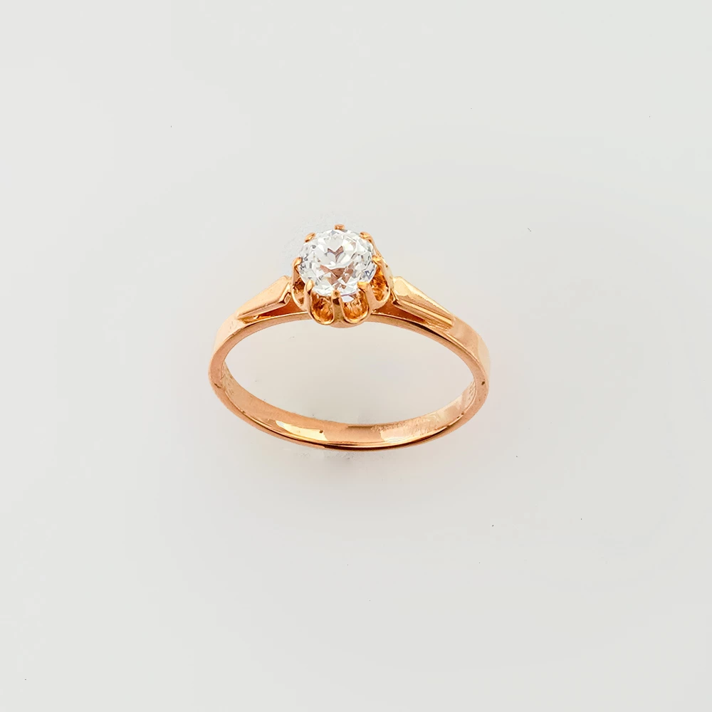 Кольцо с фианитом из красного золота 585 пробы