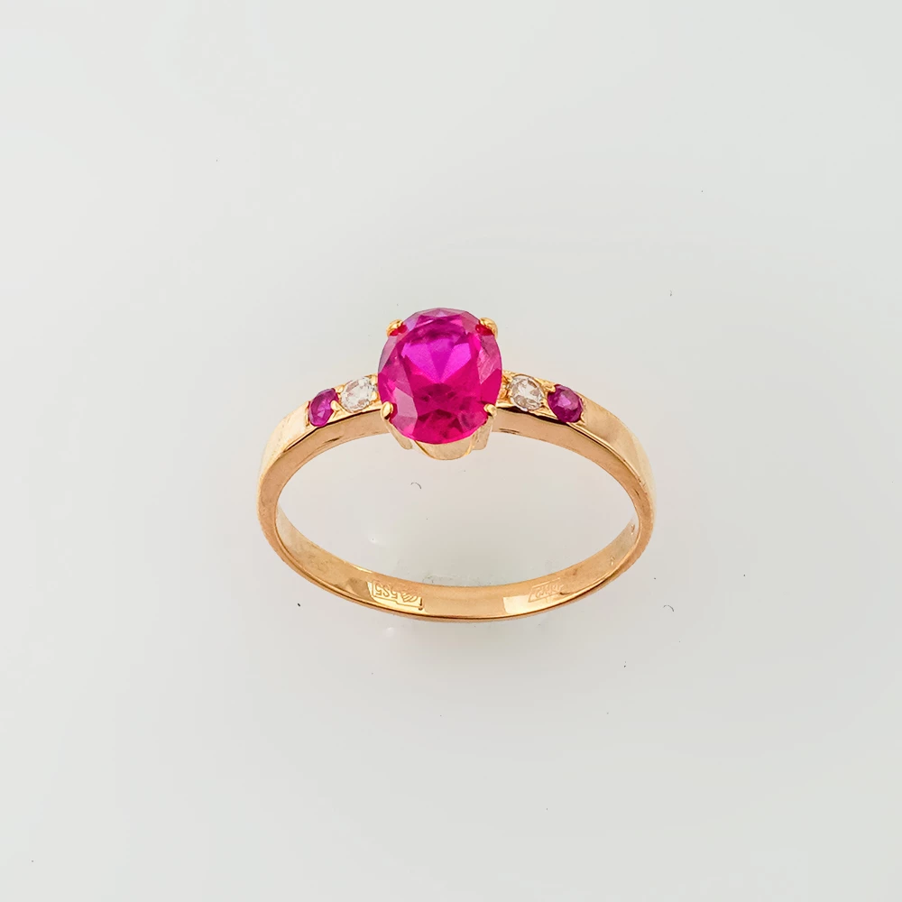 Кольцо с рубином синтетическим из красного золота 585 пробы