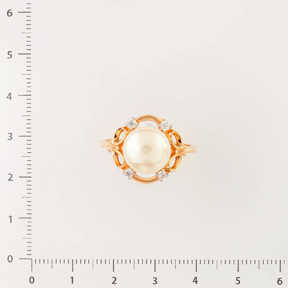 Кольцо с культивированным жемчугом из красного золота 585 пробы