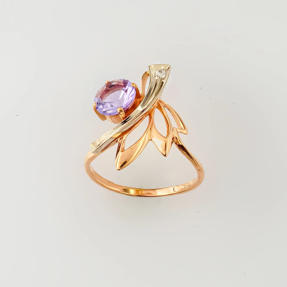 Кольцо с аметистом из красного золота 585 пробы