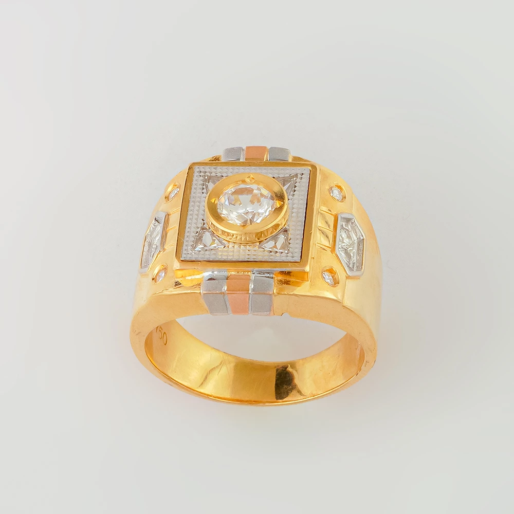 Кольцо с фианитом из желтого золота 750 пробы