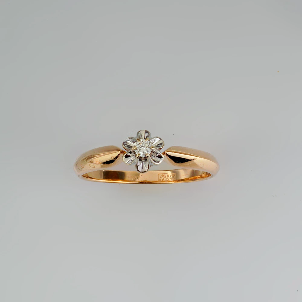 Кольцо с бриллиантом из красного золота 585 пробы