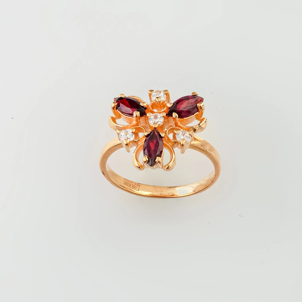 Кольцо с гранатом из красного золота 585 пробы