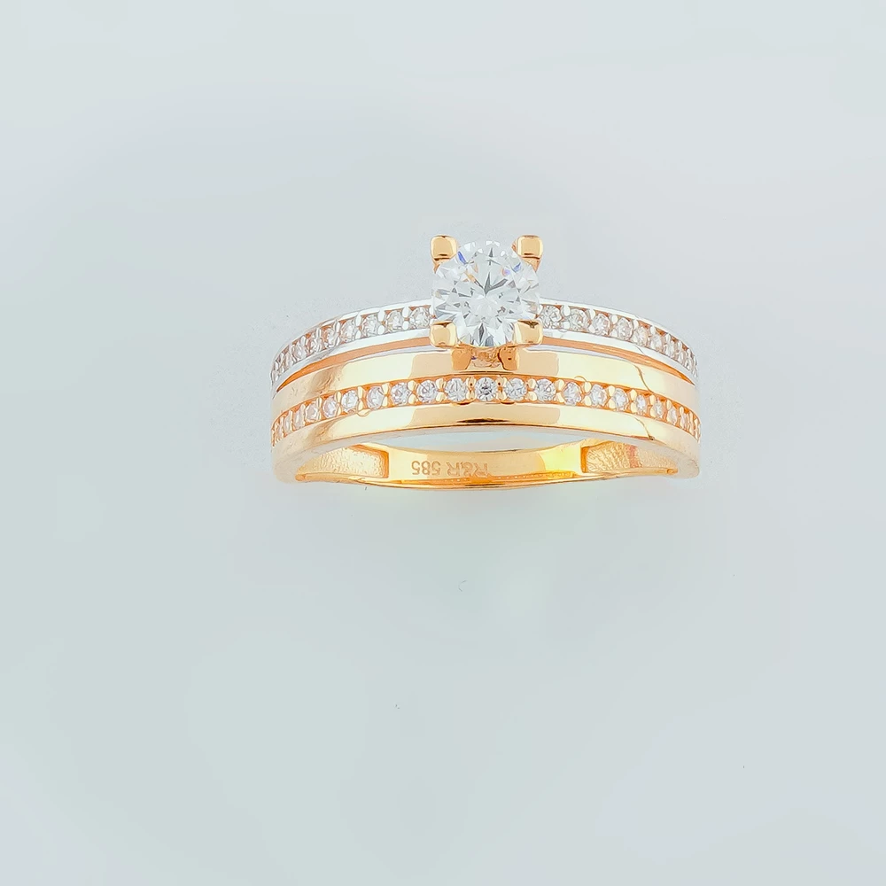 Кольцо с фианитом из красного золота 585 пробы