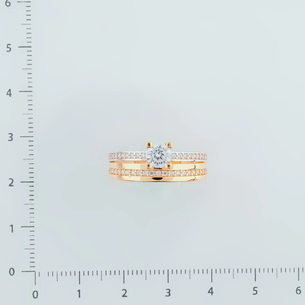 Кольцо с фианитом из красного золота 585 пробы