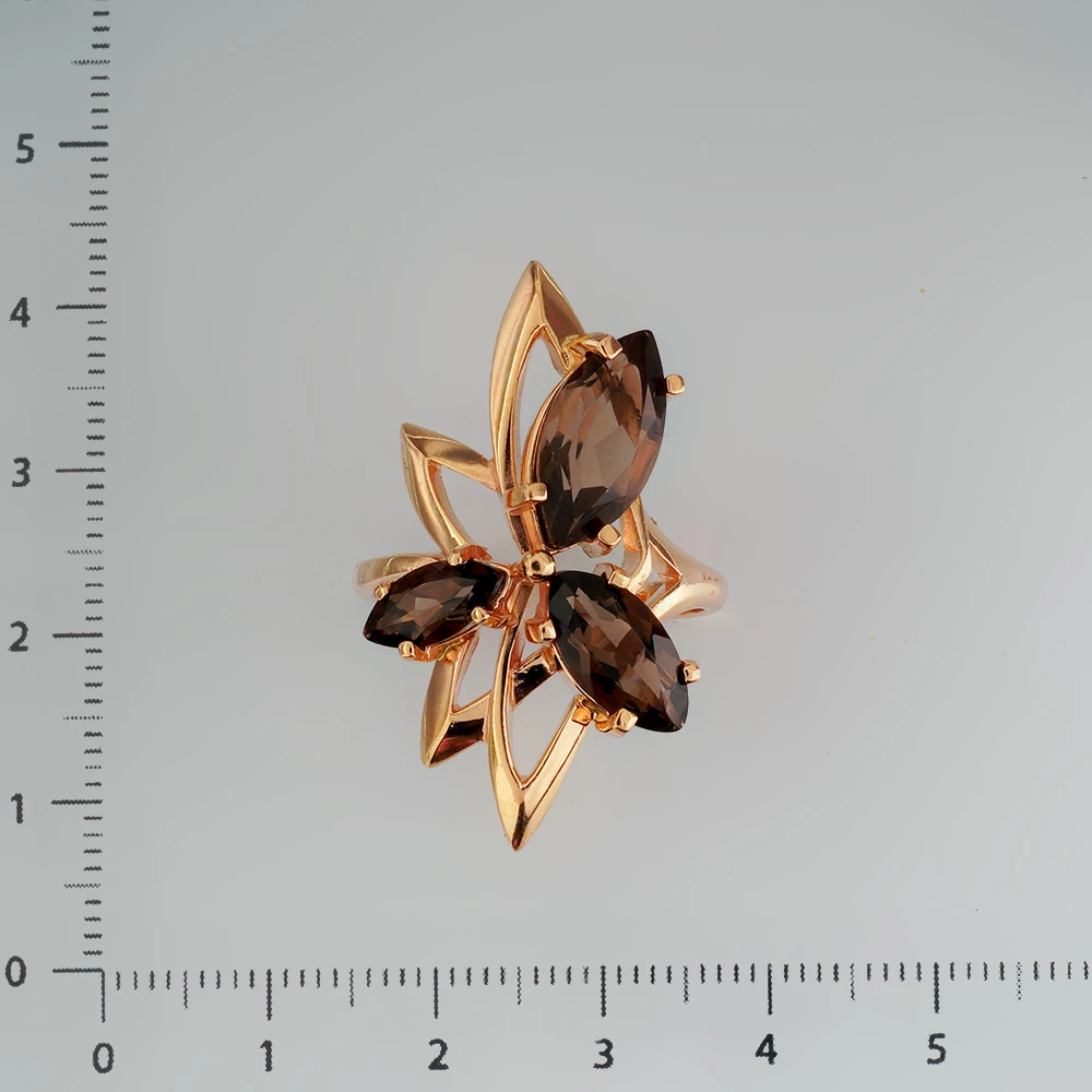 Кольцо с раух-топазом из красного золота 585 пробы