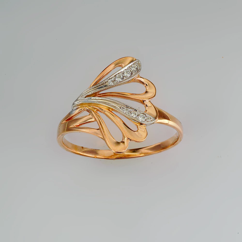 Кольцо с фианитом из красного золота 585 пробы