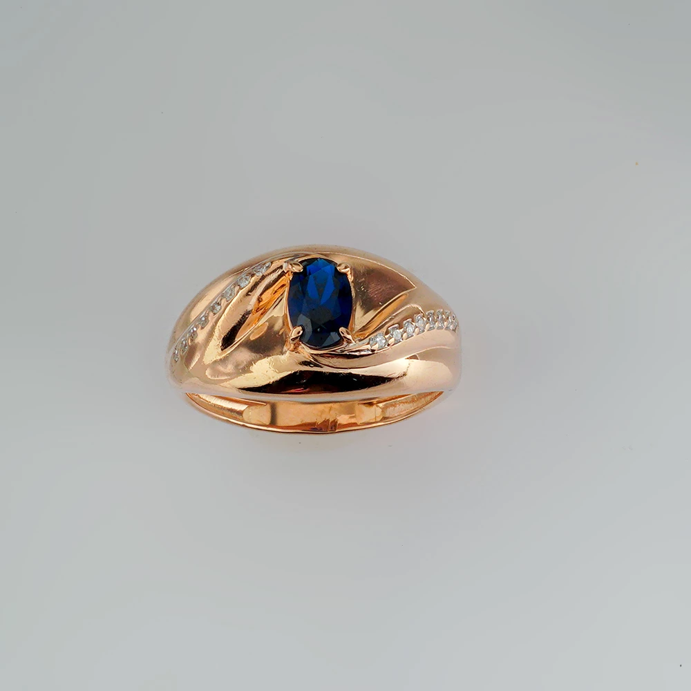 Кольцо с сапфиром синтетическим из красного золота 585 пробы