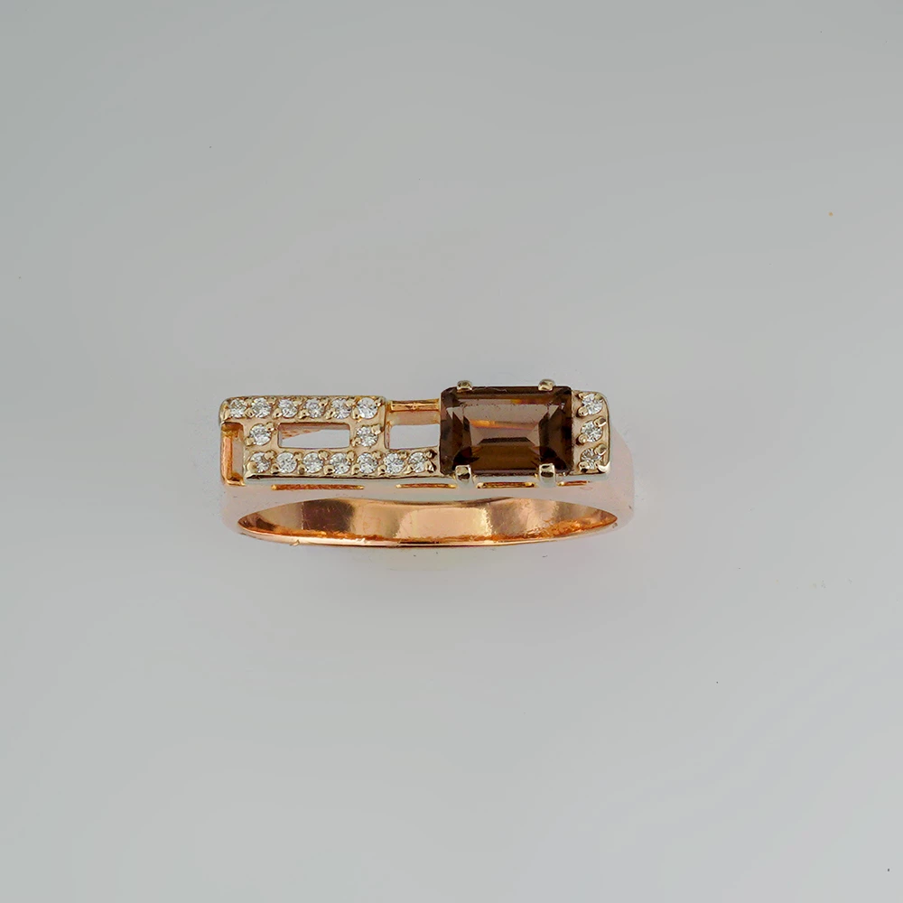 Кольцо с раух-топазом из красного золота 585 пробы