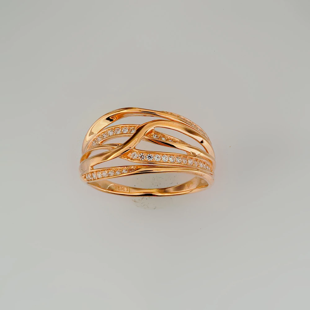 Кольцо с фианитом из красного золота 585 пробы