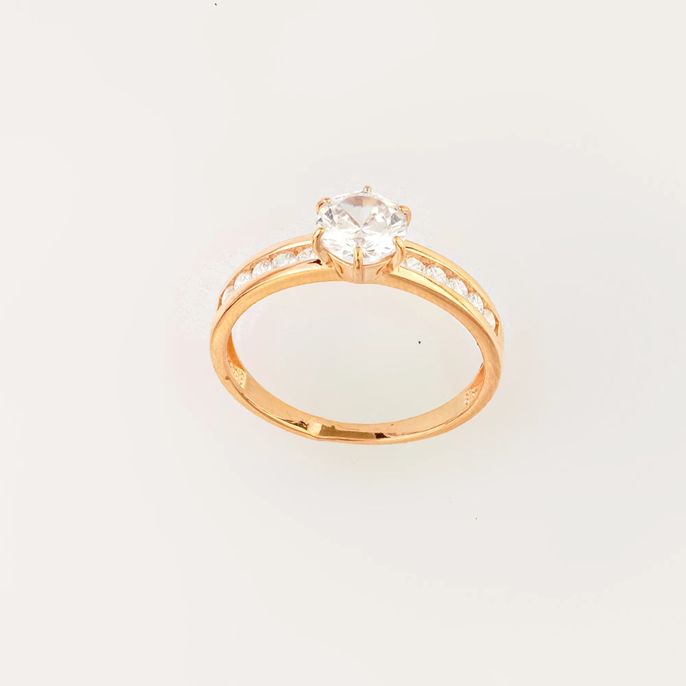 Кольцо с фианитом из красного золота 585 пробы