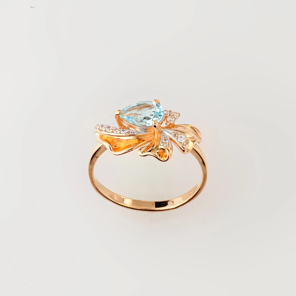 Кольцо с топазом из красного золота 585 пробы