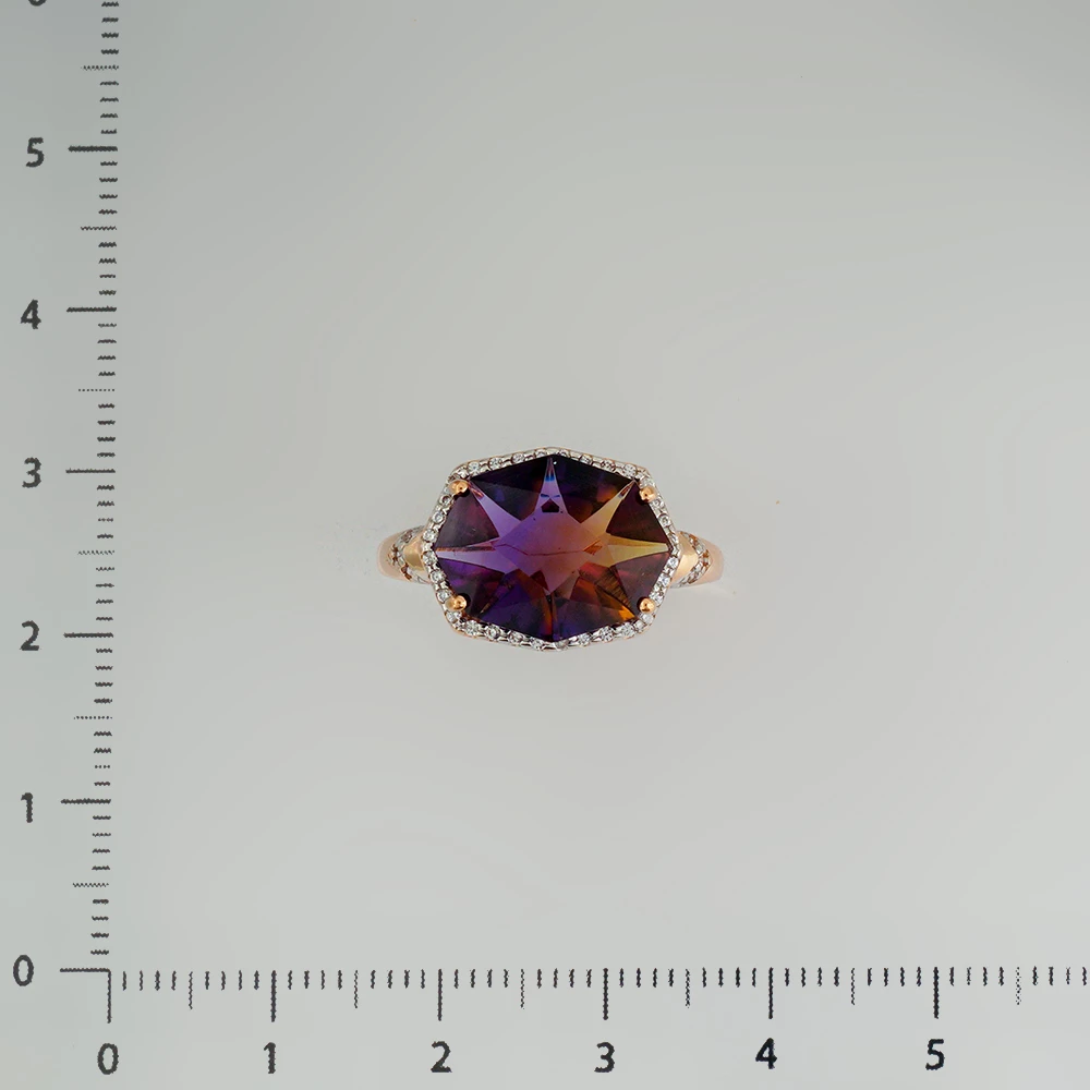 Кольцо с аметрином синтетическим из красного золота 585 пробы