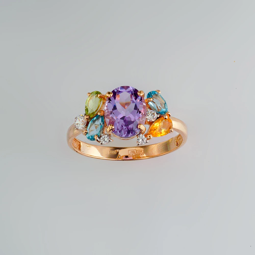 Кольцо с аметистом из красного золота 585 пробы