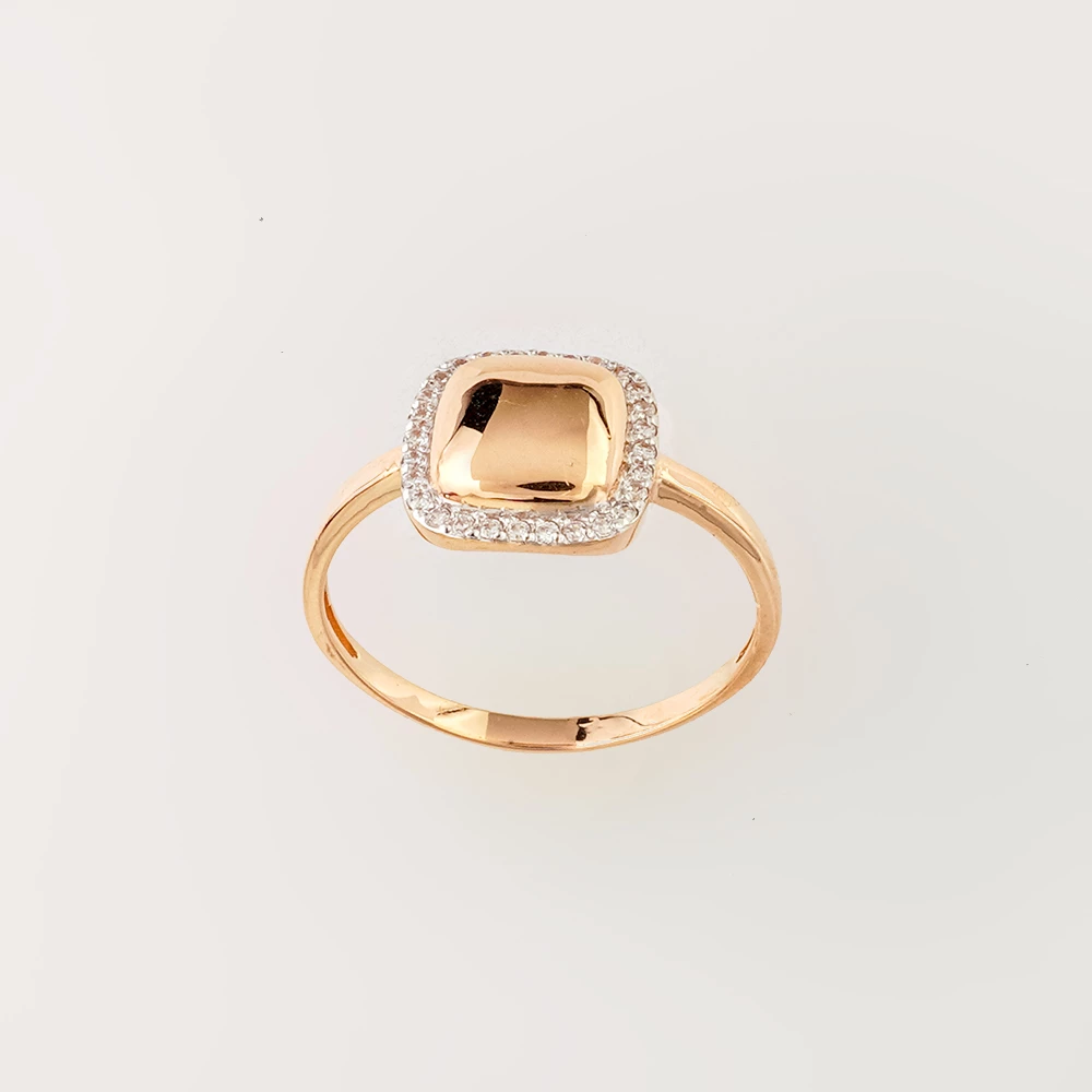 Кольцо с фианитом из красного золота 585 пробы